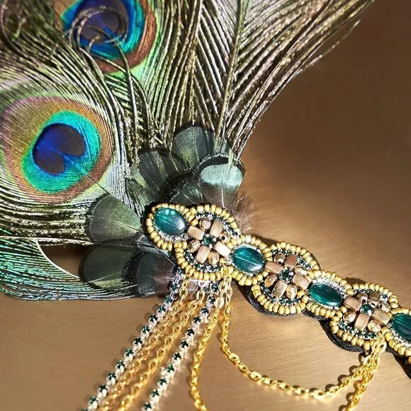 1920s Flapper Headband Peacocks Sequins Beads Gatsby Accessories for Women - Picture 3 of 5